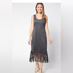 American West by Carolyn Pollack Faux Suede Dress w/ Fringe NWT XS